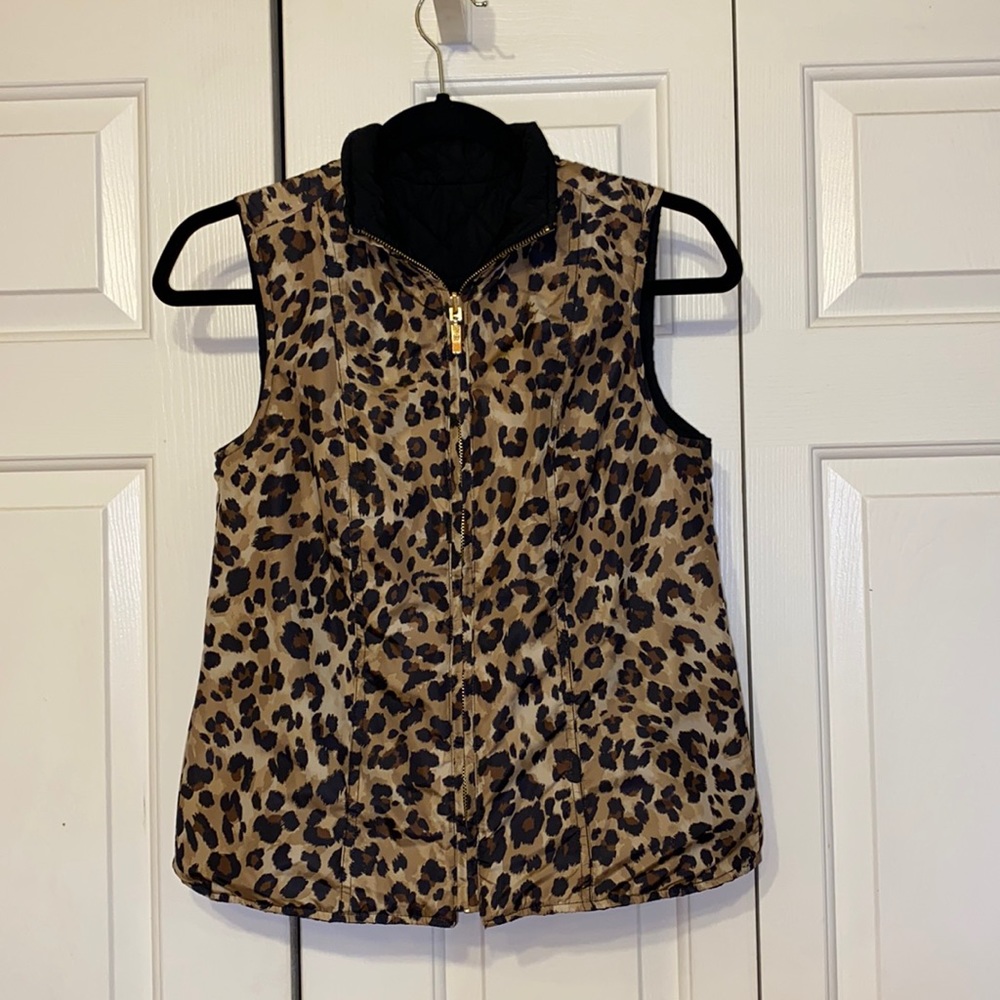 Cheetah & Black Reversible Zip up Vest